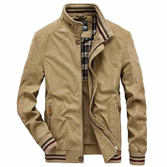 2XL NEW Tebreux Men's Winter Fall Long Sleeve Jacket  Brown Bomber Outdoor Tan - Picture 7 of 12